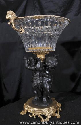 Pair French Empire Bronze Cherub Bowls Tureens Comports Ormolu